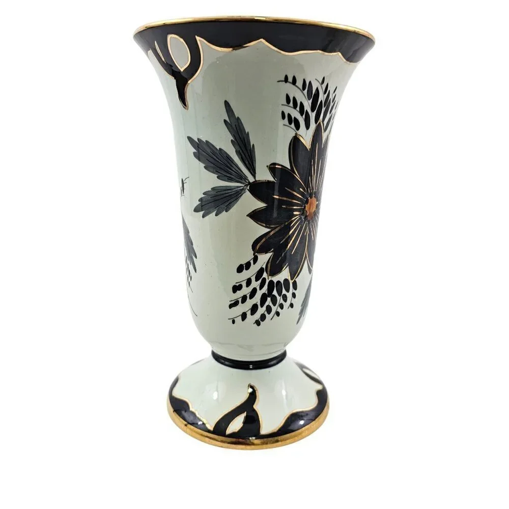 Tody Floral Pattern Gold Rim 8.5” Hand Painted Vase – Made in Holland – 3/4085